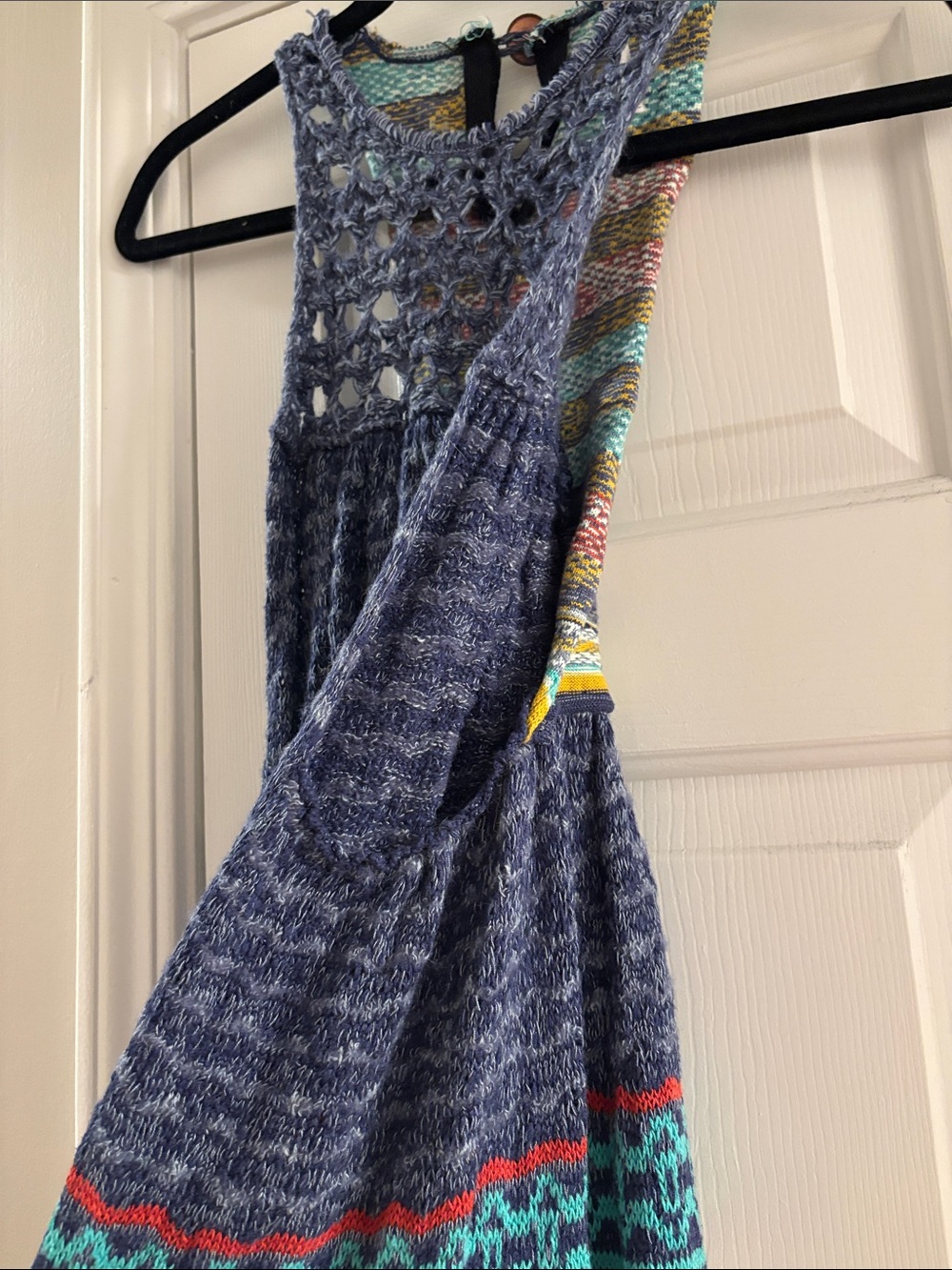 Free People Blue Crochet Bodice Multi-Stripe Knit Cover-Up Dress - Picture 3 of 8